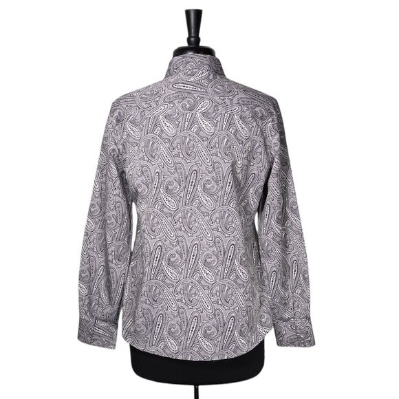 Foxcroft Women's Shirt Button Up Gray Silver Paisley Wrinkle Free Blouse Top 8 - Picture 2 of 9